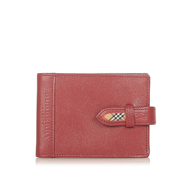 バーバリー ボルドー レザー 二つ折り財布 レディース BURBERRY 【中古】