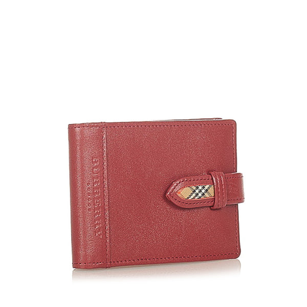 バーバリー ボルドー レザー 二つ折り財布 レディース BURBERRY 【中古】