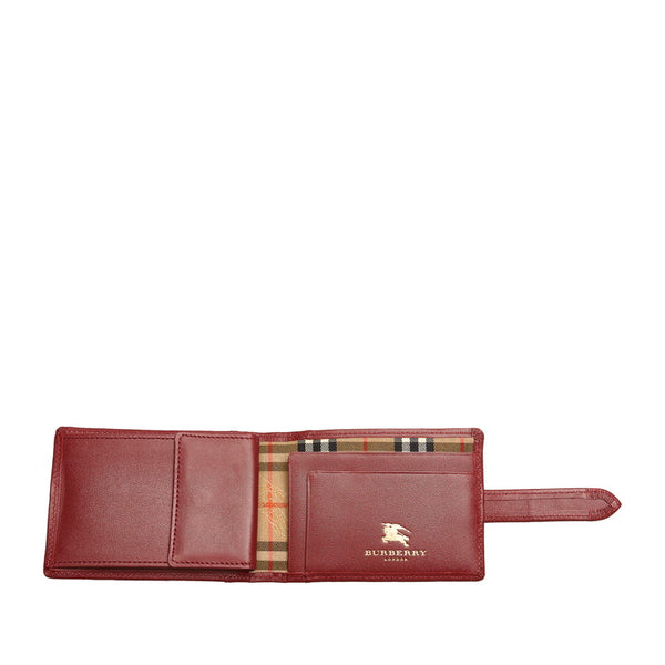 バーバリー ボルドー レザー 二つ折り財布 レディース BURBERRY 【中古】
