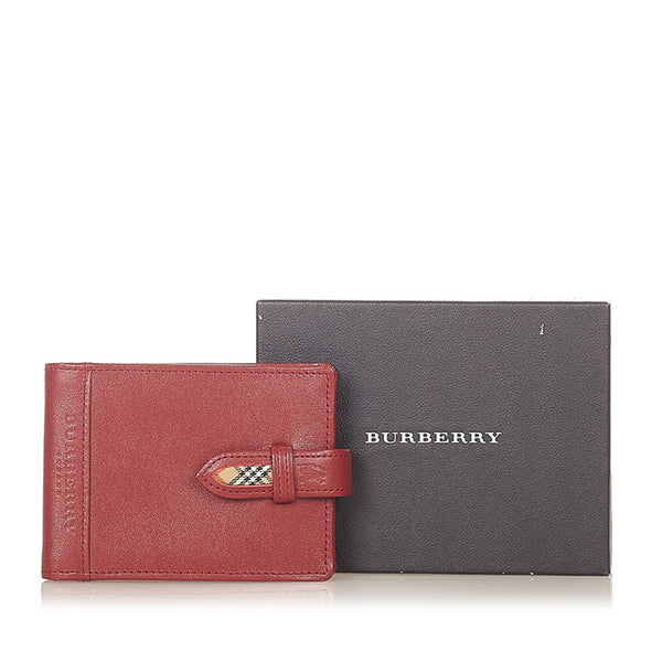 バーバリー ボルドー レザー 二つ折り財布 レディース BURBERRY 【中古】