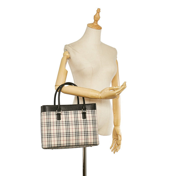 バーバリー ノバチェック ベージュ ブラック キャンバス レザー トートバッグ レディース BURBERRY 【中古】