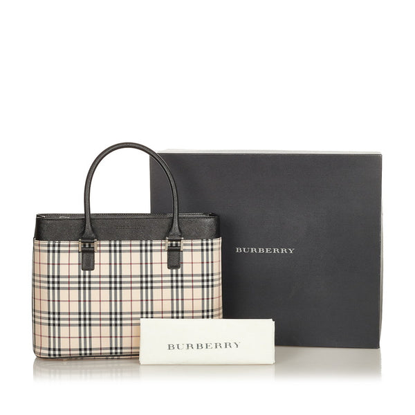 バーバリー ノバチェック ベージュ ブラック キャンバス レザー トートバッグ レディース BURBERRY 【中古】