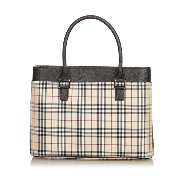 バーバリー ノバチェック ベージュ ブラック キャンバス レザー トートバッグ レディース BURBERRY 【中古】