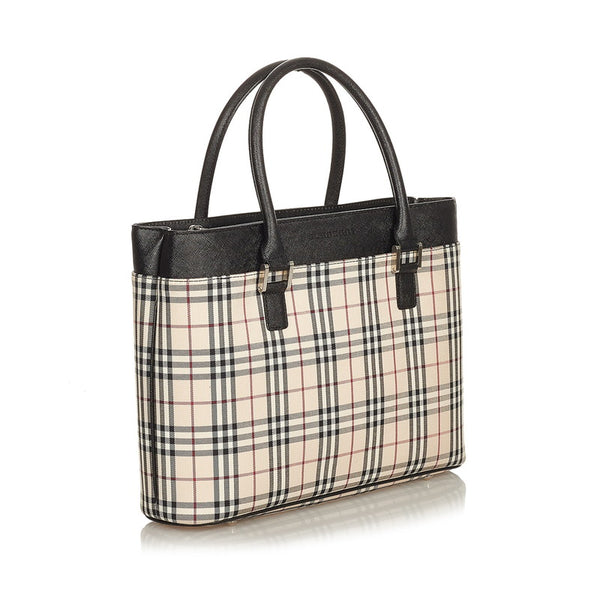 バーバリー ノバチェック ベージュ ブラック キャンバス レザー トートバッグ レディース BURBERRY 【中古】
