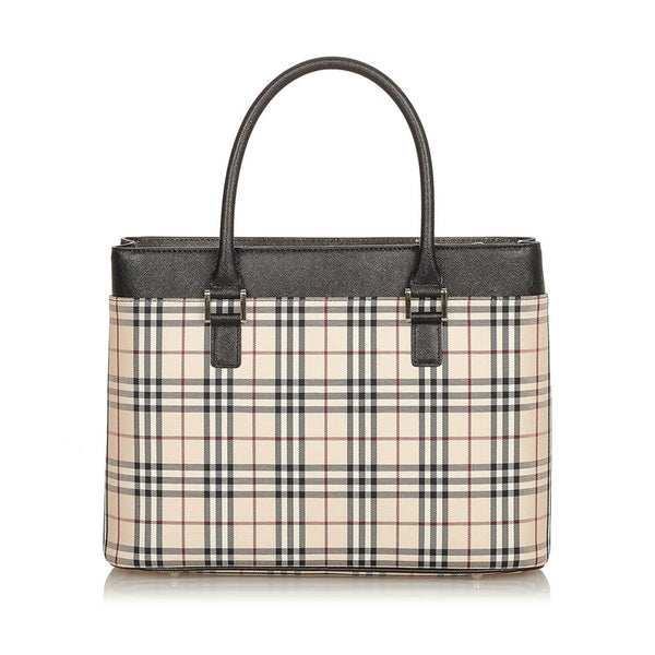 バーバリー ノバチェック ベージュ ブラック キャンバス レザー トートバッグ レディース BURBERRY 【中古】