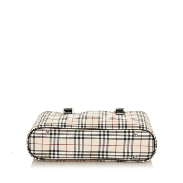 バーバリー ノバチェック ベージュ ブラック キャンバス レザー トートバッグ レディース BURBERRY 【中古】