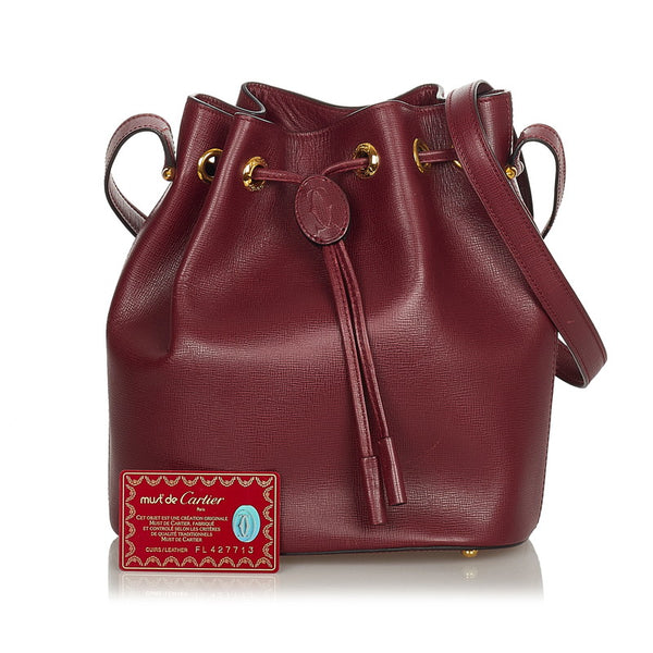 カルティエ マスト ボルドー レザー 斜め掛け ショルダーバッグ レディース CARTIER 【中古】