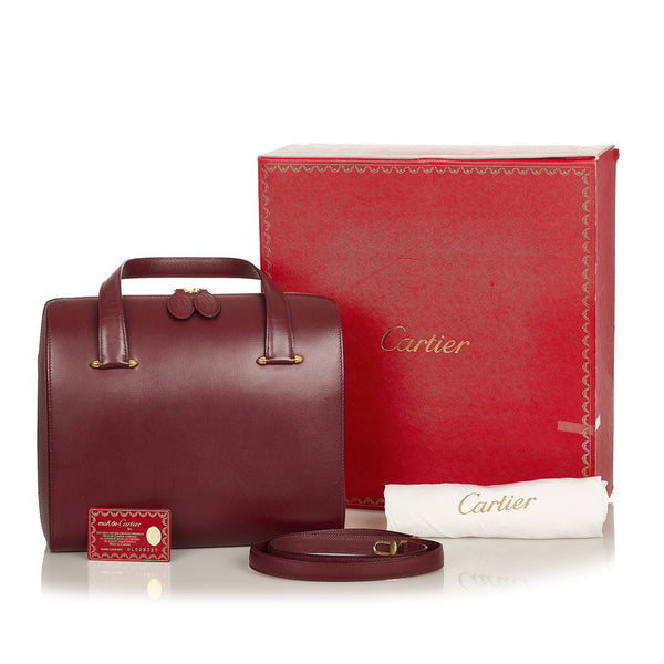 カルティエ マスト ドゥ カルティエ ボルドー カーフ ハンドバッグ ショルダーバッグ２WAY レディース CARTIER 【中古】