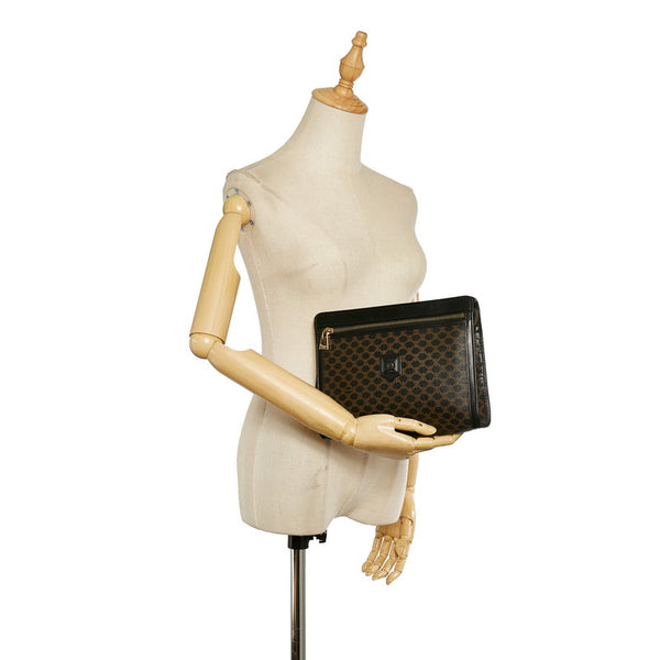 セリーヌ マカダム ブラウン ブラック PVC レザー セカンドバッグ レディース CELINE 【中古】