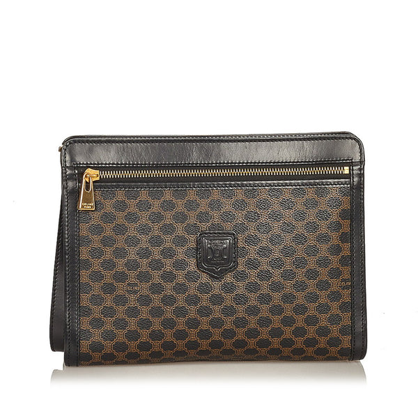 セリーヌ マカダム ブラウン ブラック PVC レザー セカンドバッグ レディース CELINE 【中古】