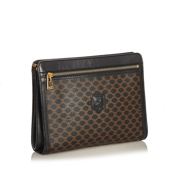 セリーヌ マカダム ブラウン ブラック PVC レザー セカンドバッグ レディース CELINE 【中古】
