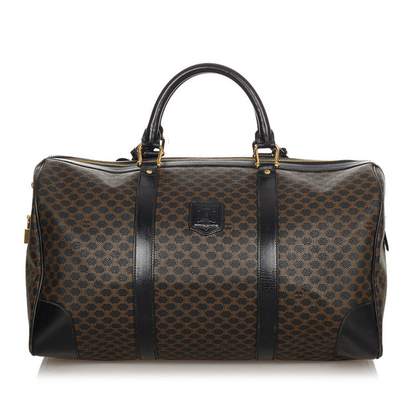 セリーヌ マカダム MC97/2 ブラック ブラウン PVC レザー ボストンバッグ トラベルバッグ レディース CELINE 【中古】