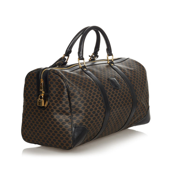 セリーヌ マカダム MC97/2 ブラック ブラウン PVC レザー ボストンバッグ トラベルバッグ レディース CELINE 【中古】