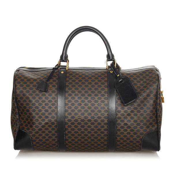 セリーヌ マカダム MC97/2 ブラック ブラウン PVC レザー ボストンバッグ トラベルバッグ レディース CELINE 【中古】