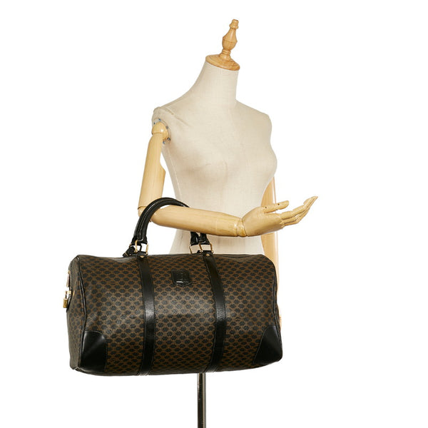 セリーヌ マカダム MC97/2 ブラック ブラウン PVC レザー ボストンバッグ トラベルバッグ レディース CELINE 【中古】