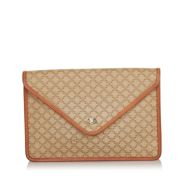セリーヌ マカダム M08 ベージュ ブラウン PVC レザー クラッチバッグ レディース CELINE 【中古】