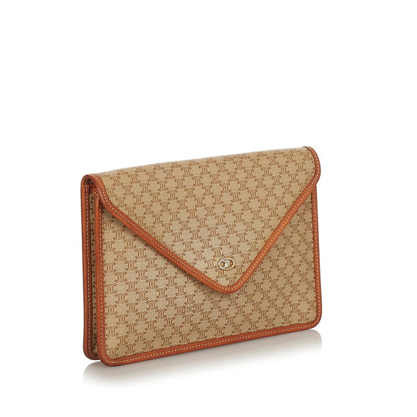 セリーヌ マカダム M08 ベージュ ブラウン PVC レザー クラッチバッグ レディース CELINE 【中古】