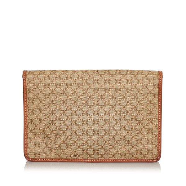 セリーヌ マカダム M08 ベージュ ブラウン PVC レザー クラッチバッグ レディース CELINE 【中古】