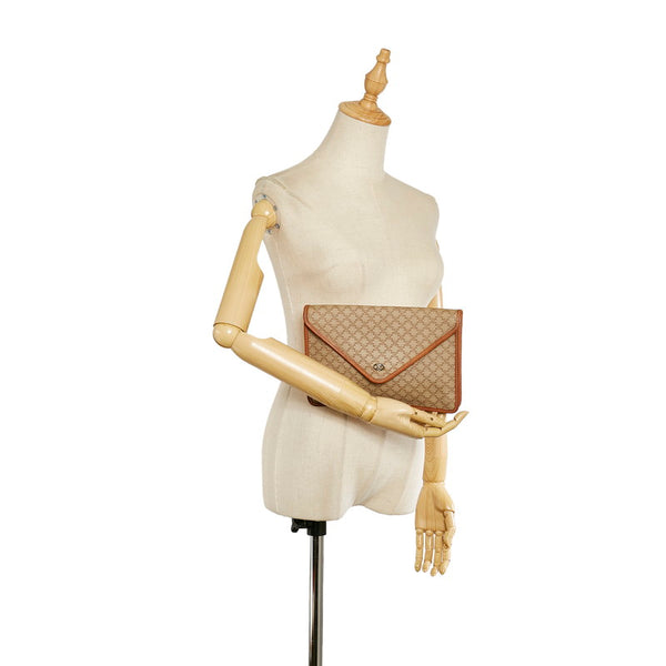 セリーヌ マカダム M08 ベージュ ブラウン PVC レザー クラッチバッグ レディース CELINE 【中古】
