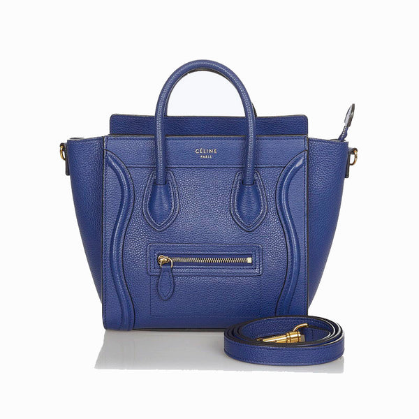 セリーヌ ラゲージナノショッパー ブルー レザー ハンドバッグ ショルダーバッグ２WAY レディース CELINE 【中古】