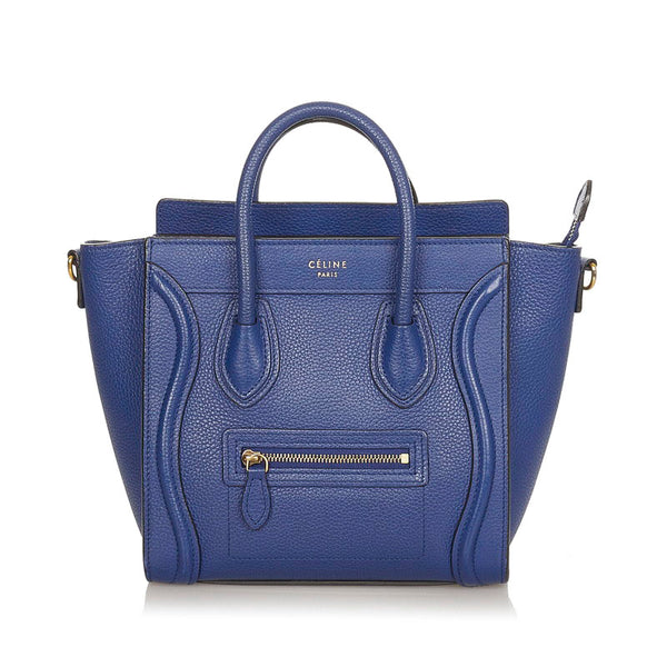 セリーヌ ラゲージナノショッパー ブルー レザー ハンドバッグ ショルダーバッグ２WAY レディース CELINE 【中古】