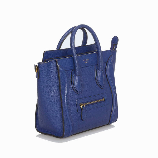 セリーヌ ラゲージナノショッパー ブルー レザー ハンドバッグ ショルダーバッグ２WAY レディース CELINE 【中古】