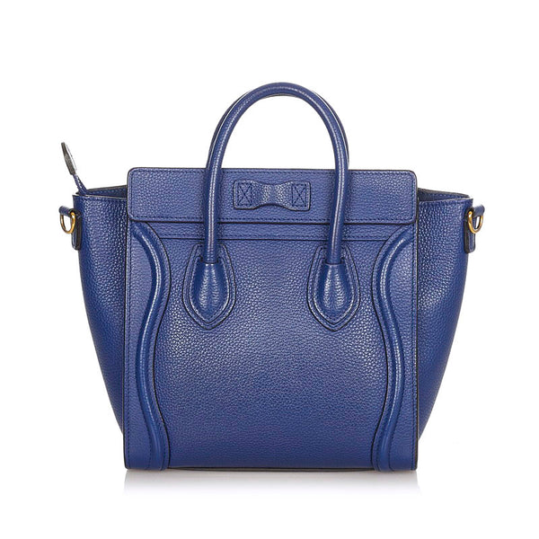 セリーヌ ラゲージナノショッパー ブルー レザー ハンドバッグ ショルダーバッグ２WAY レディース CELINE 【中古】