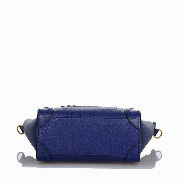 セリーヌ ラゲージナノショッパー ブルー レザー ハンドバッグ ショルダーバッグ２WAY レディース CELINE 【中古】