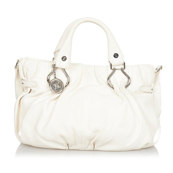 セリーヌ ピロースモール ハンドバッグ ショルダーバッグ 2way ホワイト アイボリー レザー レディース CELINE 【中古】