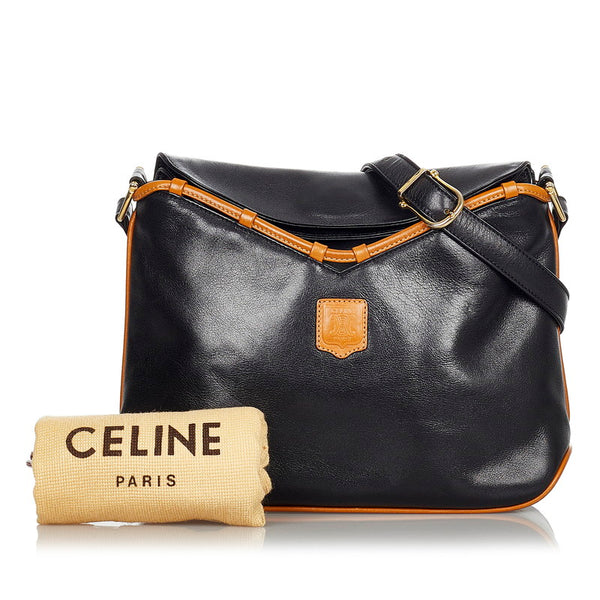 セリーヌ ブラゾン ブラック ブラウン レザー ショルダーバッグ  CELINE 【中古】