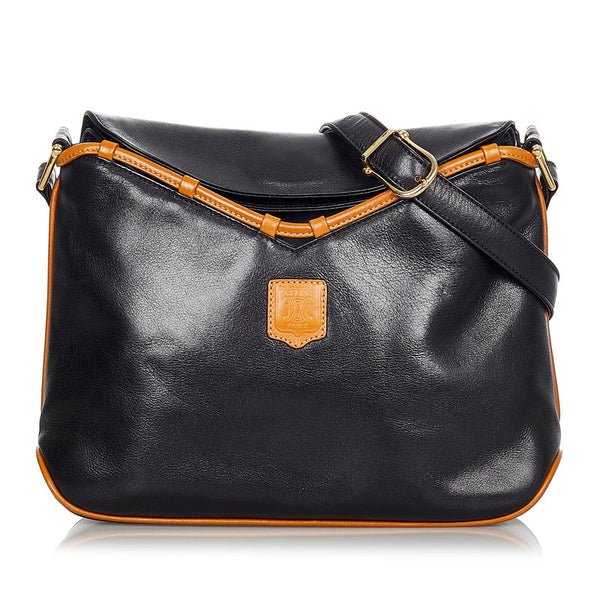 セリーヌ ブラゾン ブラック ブラウン レザー ショルダーバッグ  CELINE 【中古】