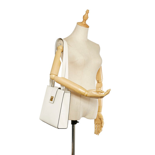 セリーヌ ホワイト レザー ショルダーバッグ レディース CELINE 【中古】