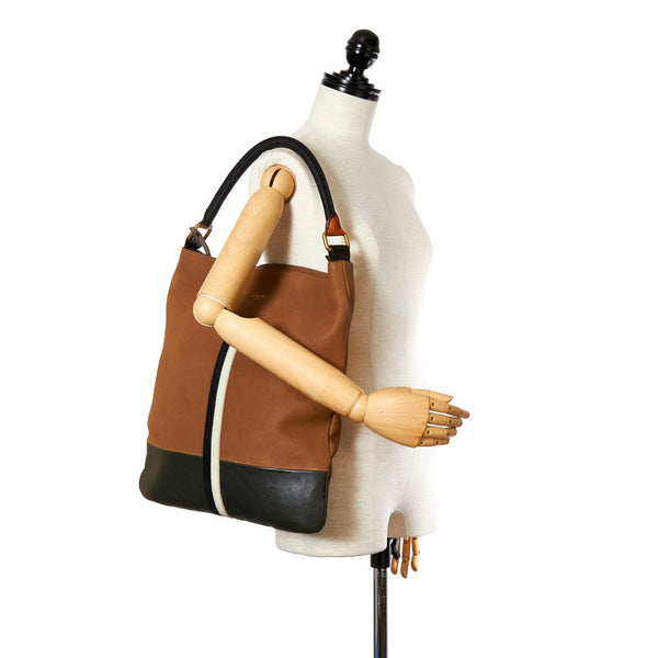 セリーヌ S-CE-1009 ブラウン グレー レザー ショルダーバッグ トートバッグ レディース CELINE 【中古】