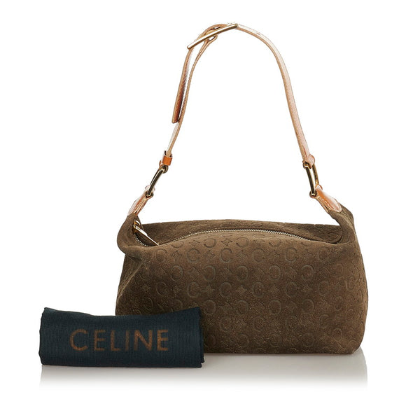 セリーヌ Ｃマカダム MC00/2 カーキ ブラウン スウェード レザー ショルダーバッグ レディース CELINE 【中古】