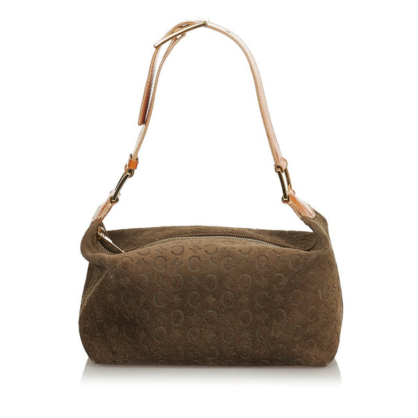 セリーヌ Ｃマカダム MC00/2 カーキ ブラウン スウェード レザー ショルダーバッグ レディース CELINE 【中古】