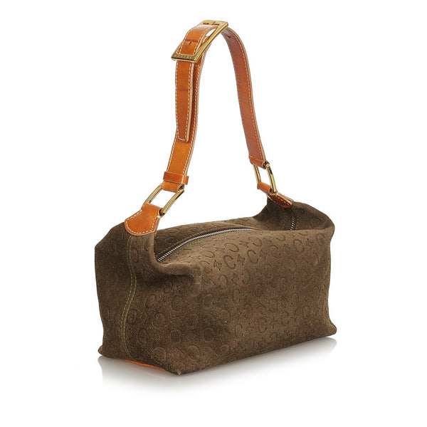 セリーヌ Ｃマカダム MC00/2 カーキ ブラウン スウェード レザー ショルダーバッグ レディース CELINE 【中古】