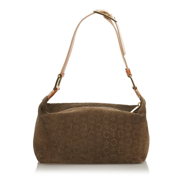 セリーヌ Ｃマカダム MC00/2 カーキ ブラウン スウェード レザー ショルダーバッグ レディース CELINE 【中古】