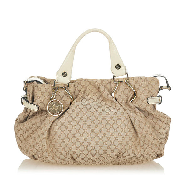 セリーヌ マカダム WC-ST-0049 ベージュ アイボリー キャンバス レザー ハンドバッグ ショルダーバッグ２WAY レディース CELINE 【中古】