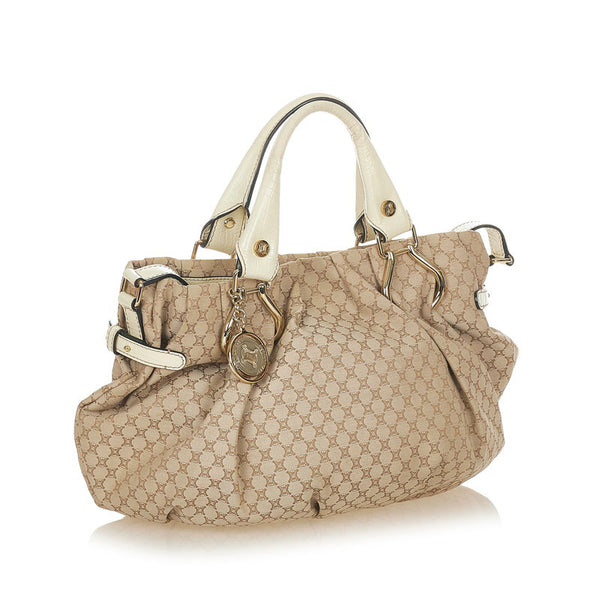 セリーヌ マカダム WC-ST-0049 ベージュ アイボリー キャンバス レザー ハンドバッグ ショルダーバッグ２WAY レディース CELINE 【中古】