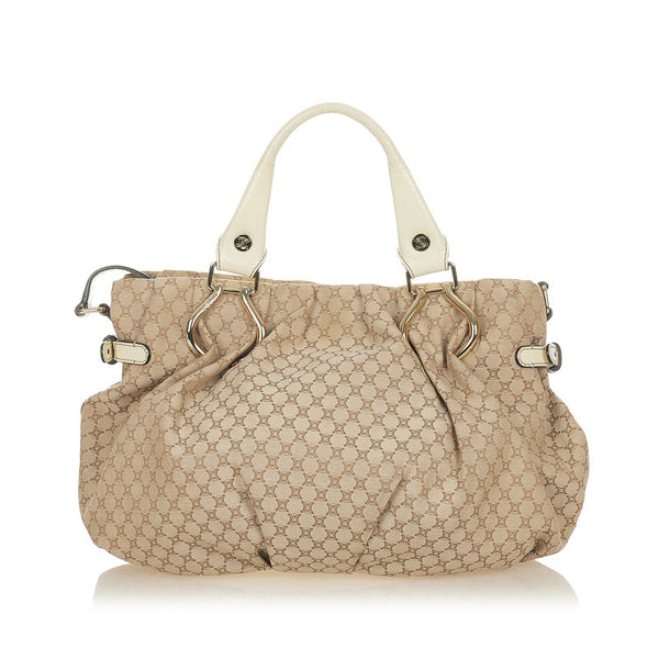 セリーヌ マカダム WC-ST-0049 ベージュ アイボリー キャンバス レザー ハンドバッグ ショルダーバッグ２WAY レディース CELINE 【中古】