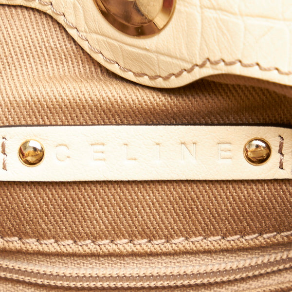 セリーヌ マカダム WC-ST-0049 ベージュ アイボリー キャンバス レザー ハンドバッグ ショルダーバッグ２WAY レディース CELINE 【中古】