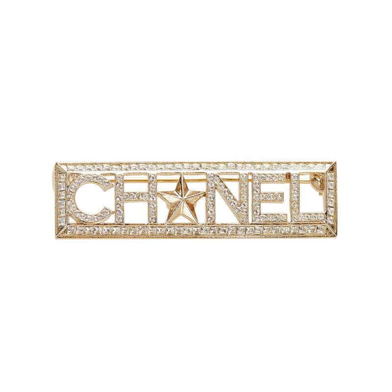 シャネル A17C ゴールド メッキ ロゴ スター ラインストーン ブローチ レディース CHANEL 【中古】
