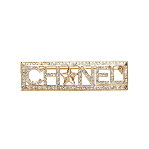 シャネル A17C ゴールド メッキ ロゴ スター ラインストーン ブローチ レディース CHANEL 【中古】