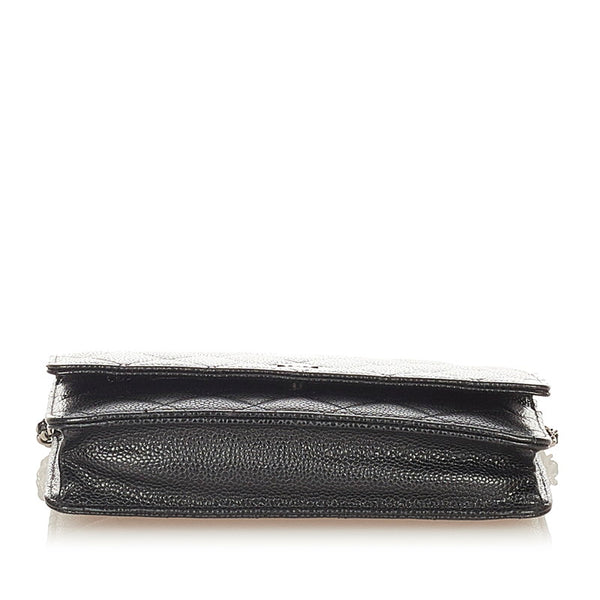 シャネル マトラッセ ブラック キャビアスキン ウォレットチェーン レディース CHANEL 【中古】