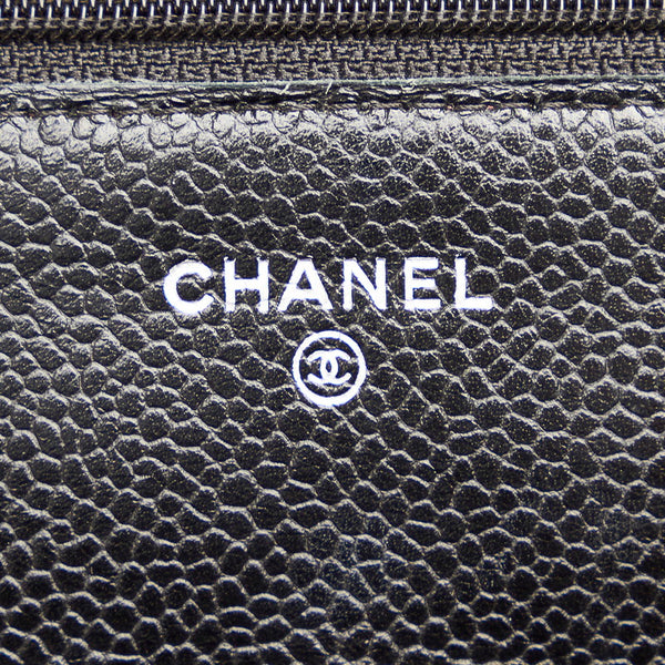 シャネル マトラッセ ブラック キャビアスキン ウォレットチェーン レディース CHANEL 【中古】