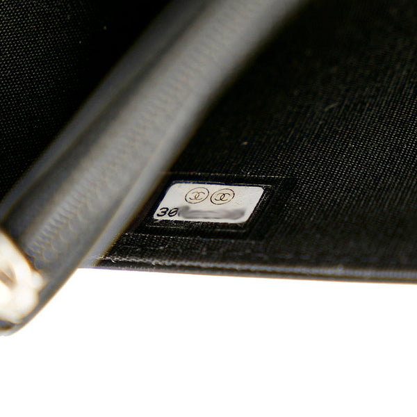 シャネル カメリア A82336 ブラック キャビアスキン ウォレットチェーン レディース CHANEL 【中古】