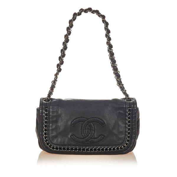 シャネル ココマーク チェーン ショルダーバッグ ブラック ラムスキン メタル レディース CHANEL 【中古】