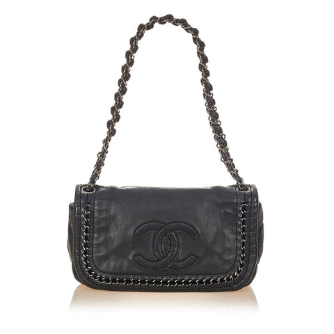 シャネル ココマーク チェーン ショルダーバッグ ブラック ラムスキン メタル レディース CHANEL 【中古】