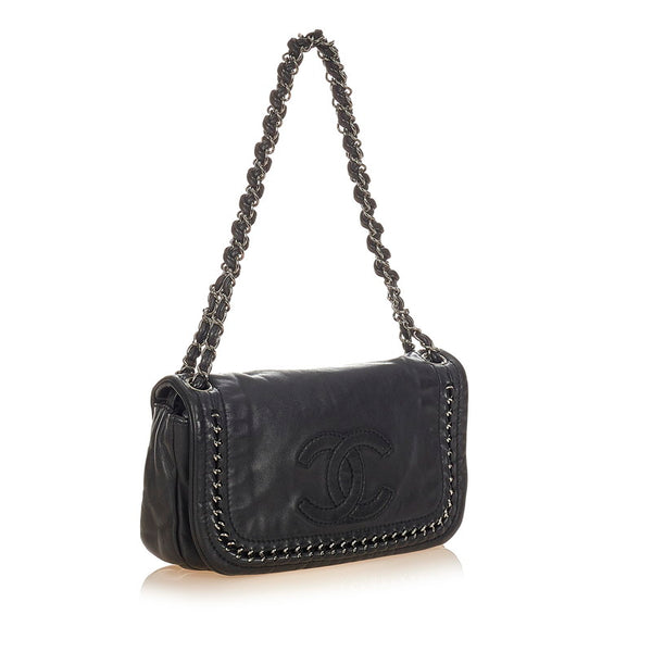 シャネル ココマーク チェーン ショルダーバッグ ブラック ラムスキン メタル レディース CHANEL 【中古】