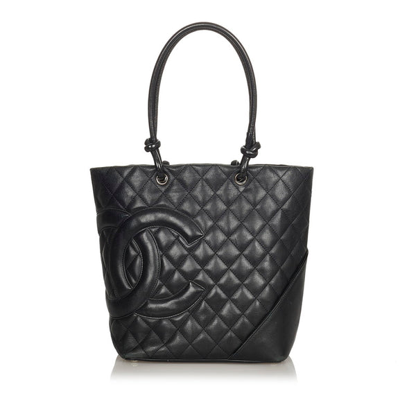 シャネル カンボンライン ブラック カーフ トートバッグ レディース CHANEL 【中古】